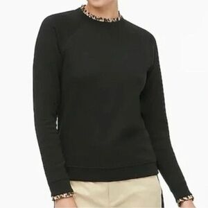 J Crew Black Sweater with Leopard Ruffle and Back Zipper